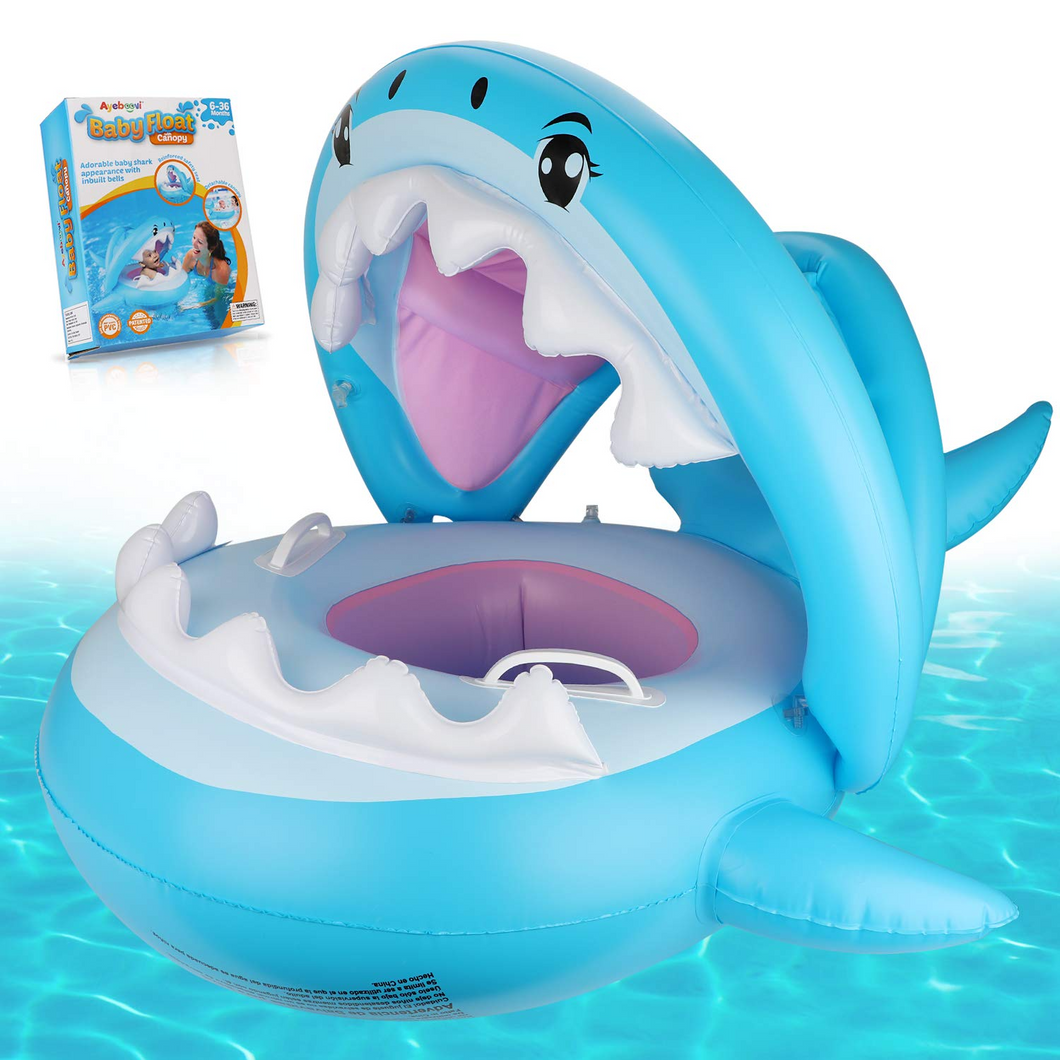 Baby Pool Float Swimming Float with Canopy Inflatable Floatie Swim Ring for Kids Aged 9-36 Months